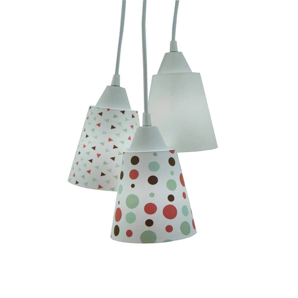 Lustre Pendente Luminária Bebê Cacho Bege com Poás e Triângulos Lustre Pendente Luminária Bebê Cacho Bege com Poás e Triângulos