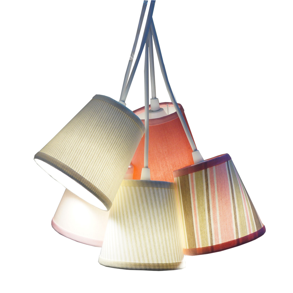 Lustre Pendente Cacho 5 Cúpulas Menina Rosa e Bege Lustre Pendente Cacho 5 Cúpulas Menina Rosa e Bege