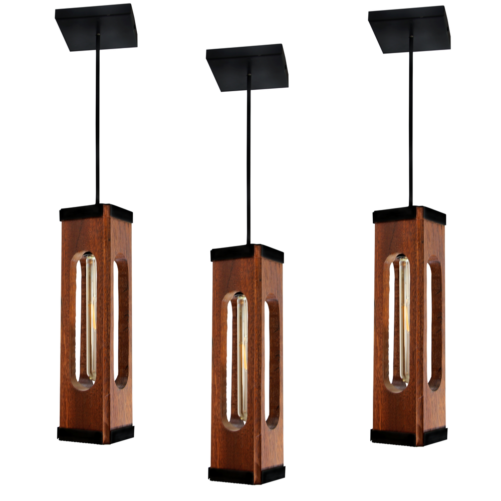 3 Luminária Pendente Indiana Moderno em Madeira com Lâmpada T30 3 Luminária Pendente Indiana Moderno em Madeira com Lâmpada T30