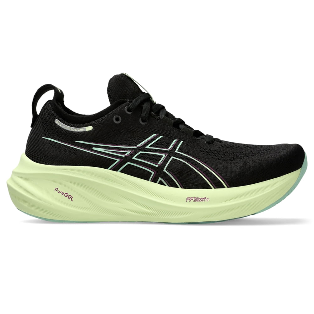 Tênis ASICS GEL-Nimbus 26 - Feminino - Preto/Verde Tênis ASICS GEL-Nimbus 26 - Feminino - Preto/Verde