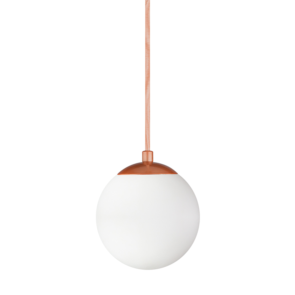 Pendente BRONZE C/ Globo de Vidro BRANCO de 14cm + LED 2W Pendente BRONZE C/ Globo de Vidro BRANCO de 14cm + LED 2W