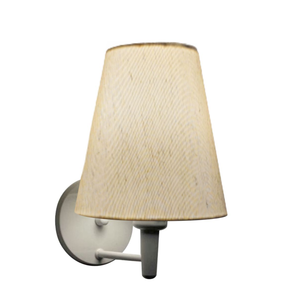 Arandela Cone Md-2007 Branco Cúpula em Tecido Linho Bege Arandela Cone Md-2007 Branco Cúpula em Tecido Linho Bege