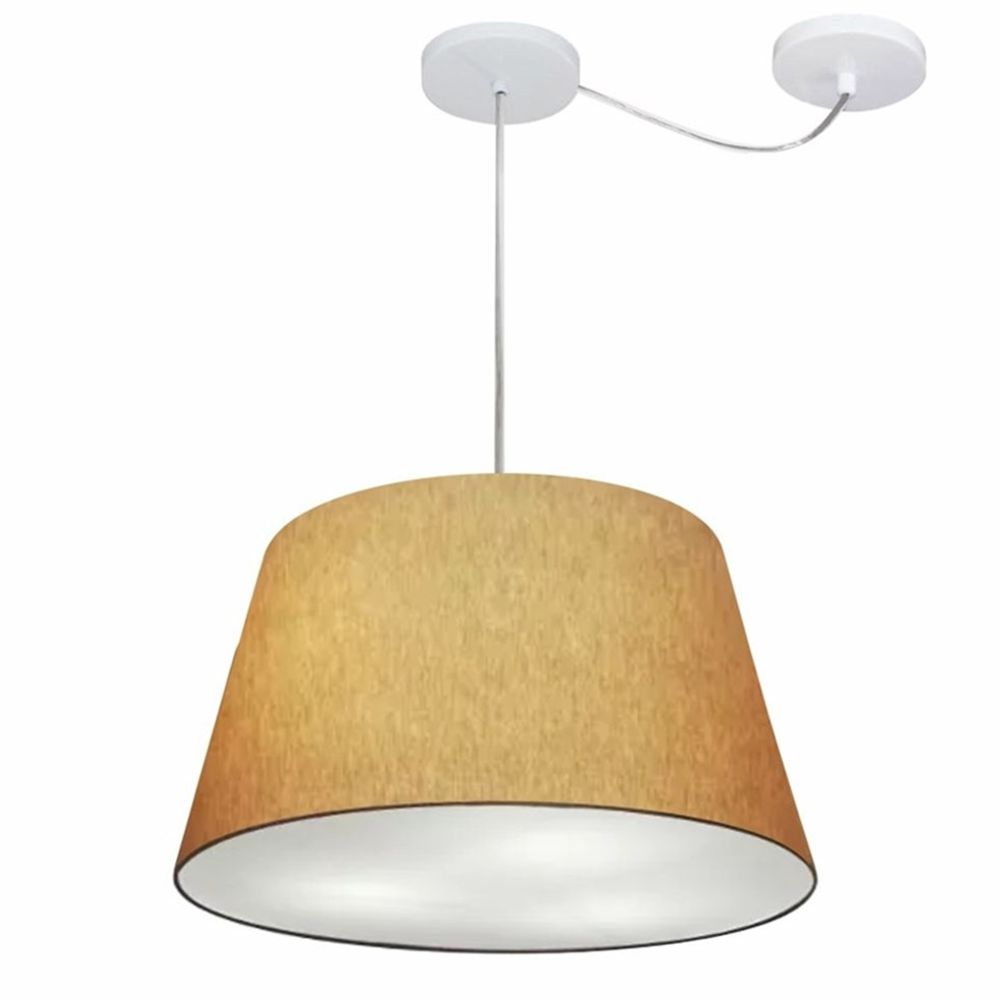 Pendente Cone Com Desvio Md-4279 Cúpula Tecido 21/30x40cm Palha - Bivolt