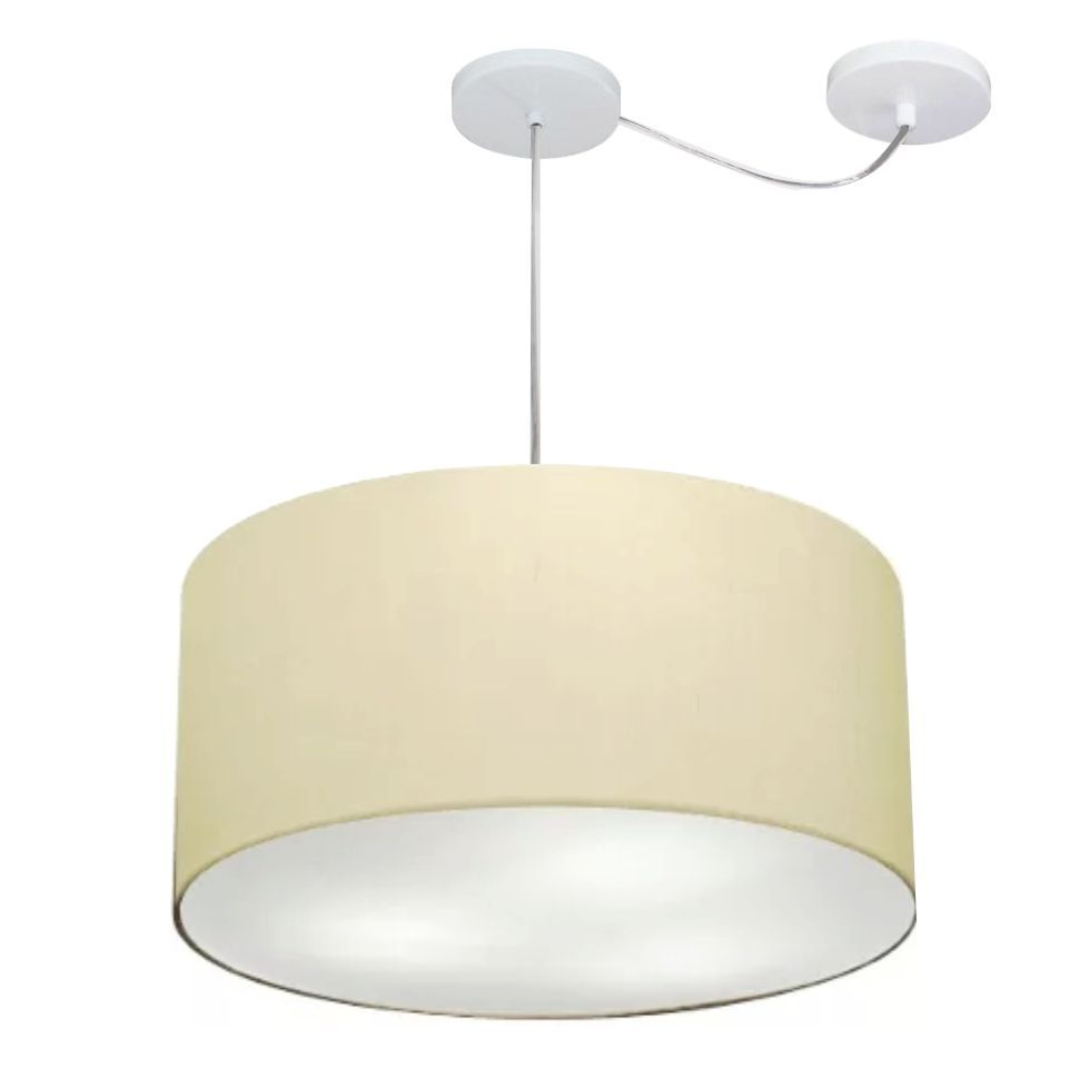 Pendente Cilíndrico Com Desvio Md-4236 Cúpula em Tecido 45x25cm Algodão Crú - Bivolt Pendente Cilíndrico Com Desvio Md-4236 Cúpula em Tecido 45x25cm Algodão Crú - Bivolt
