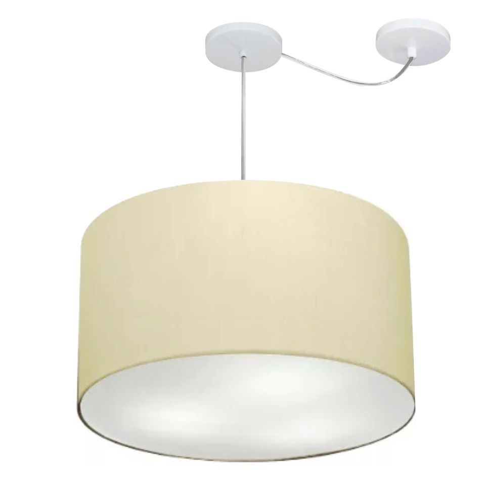 Pendente Cilíndrico Com Desvio Md-4239 Cúpula em Tecido 45x30cm Algodão Crú - Bivolt Pendente Cilíndrico Com Desvio Md-4239 Cúpula em Tecido 45x30cm Algodão Crú - Bivolt