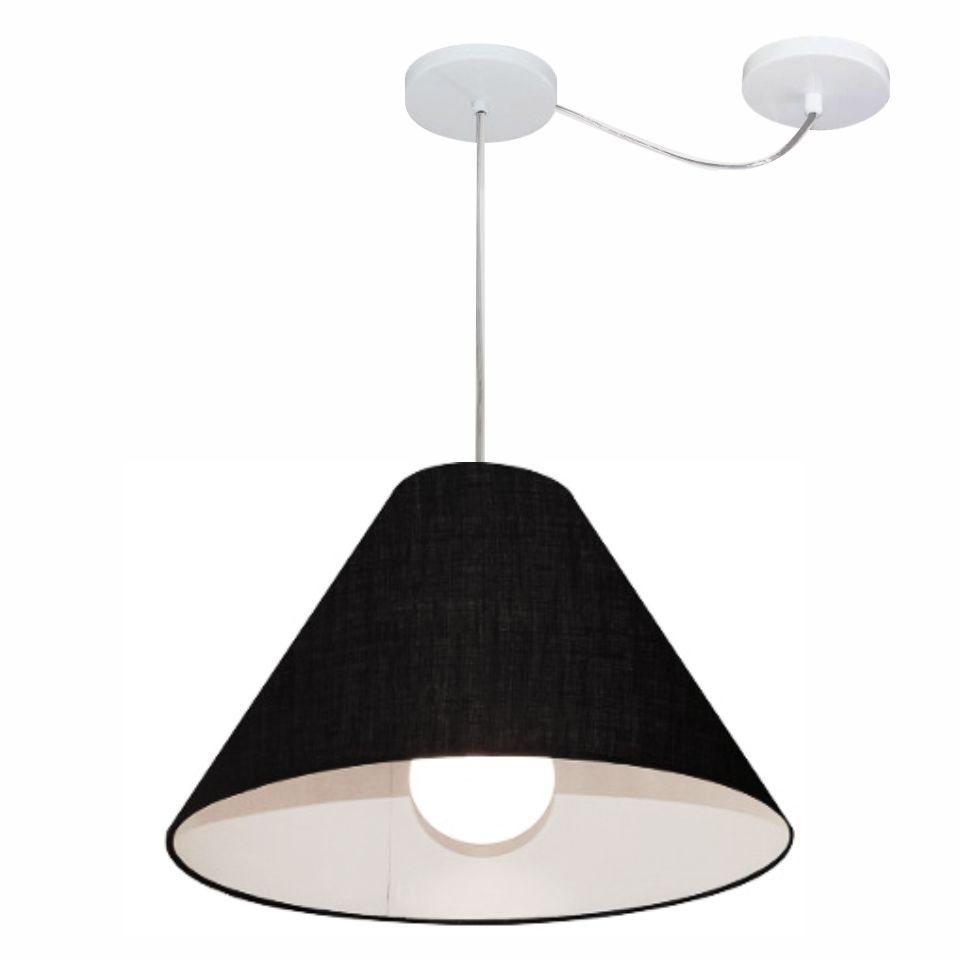 Pendente Cone Com Desvio Md-4272 Cúpula Tecido 25/15x40cm Preto - Bivolt Pendente Cone Com Desvio Md-4272 Cúpula Tecido 25/15x40cm Preto - Bivolt