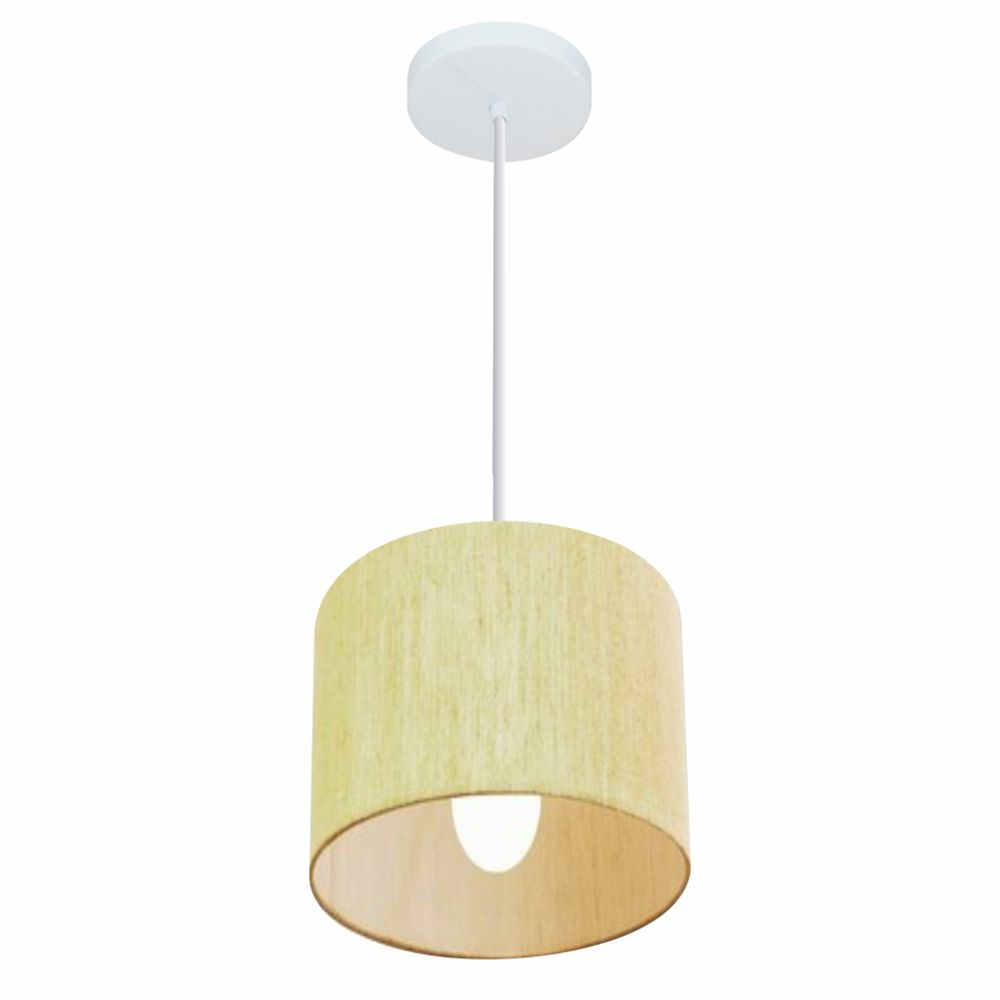 Pendente Cilíndrico Md-4046 Cúpula em Tecido 18x18cm Rústico Bege - Bivolt Pendente Cilíndrico Md-4046 Cúpula em Tecido 18x18cm Rústico Bege - Bivolt