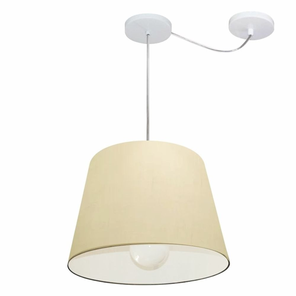 Pendente Cone Com Desvio Md-4274 Cúpula Tecido 30/30x40cm Algodão Crú - Bivolt Pendente Cone Com Desvio Md-4274 Cúpula Tecido 30/30x40cm Algodão Crú - Bivolt