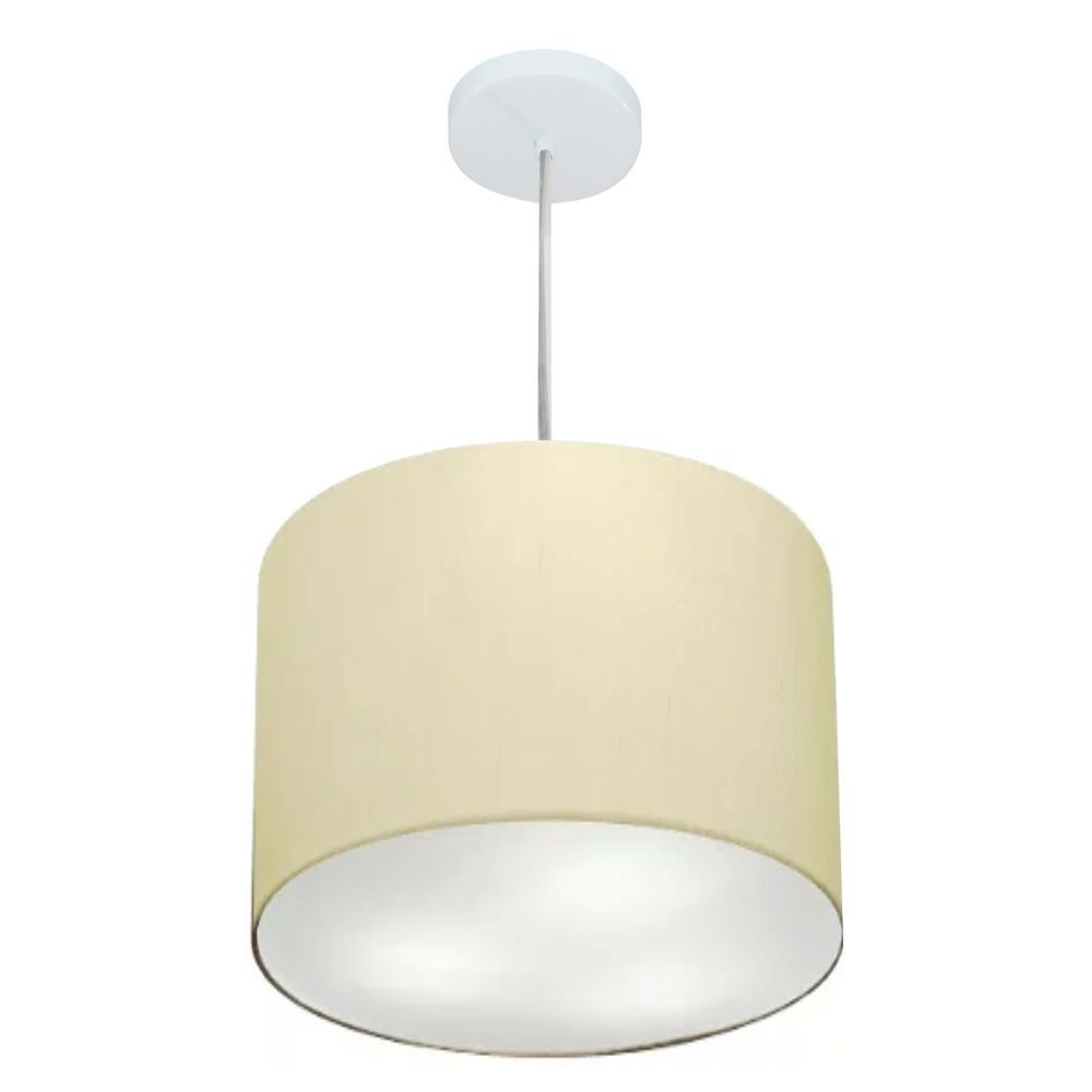 Pendente Cilíndrico Md-4216 Cúpula em Tecido 40x30cm Algodão Crú - Bivolt
