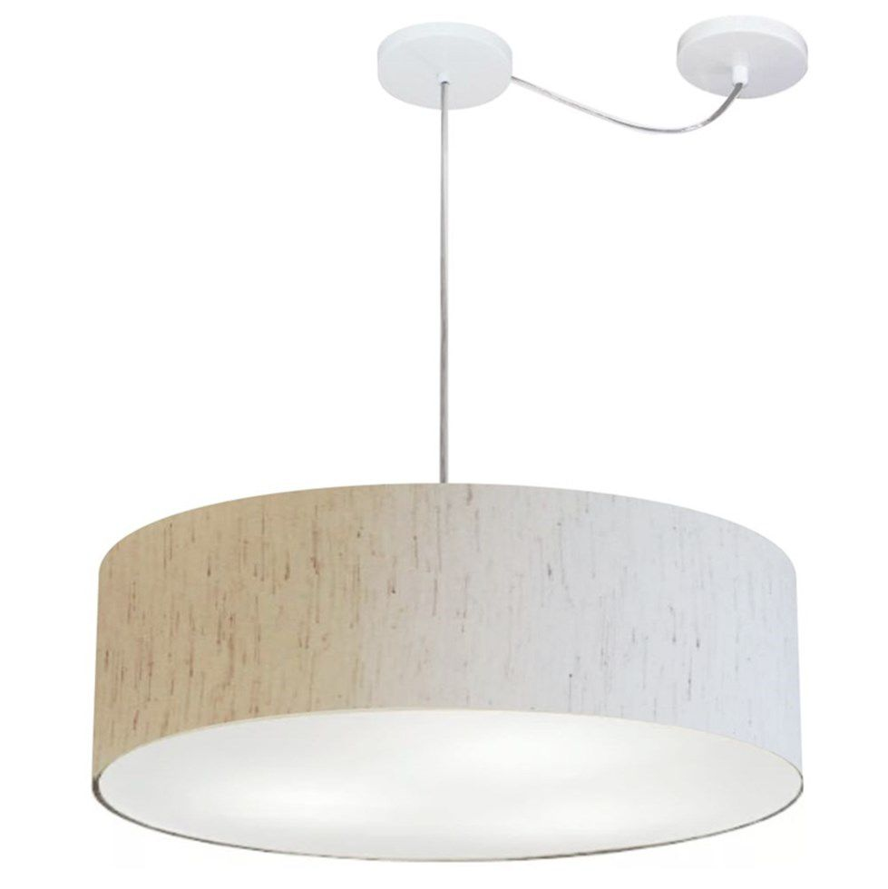 Pendente Cilíndrico Com Desvio Md-4259 Cúpula em Tecido 50x15cm Linho Bege - Bivolt Pendente Cilíndrico Com Desvio Md-4259 Cúpula em Tecido 50x15cm Linho Bege - Bivolt