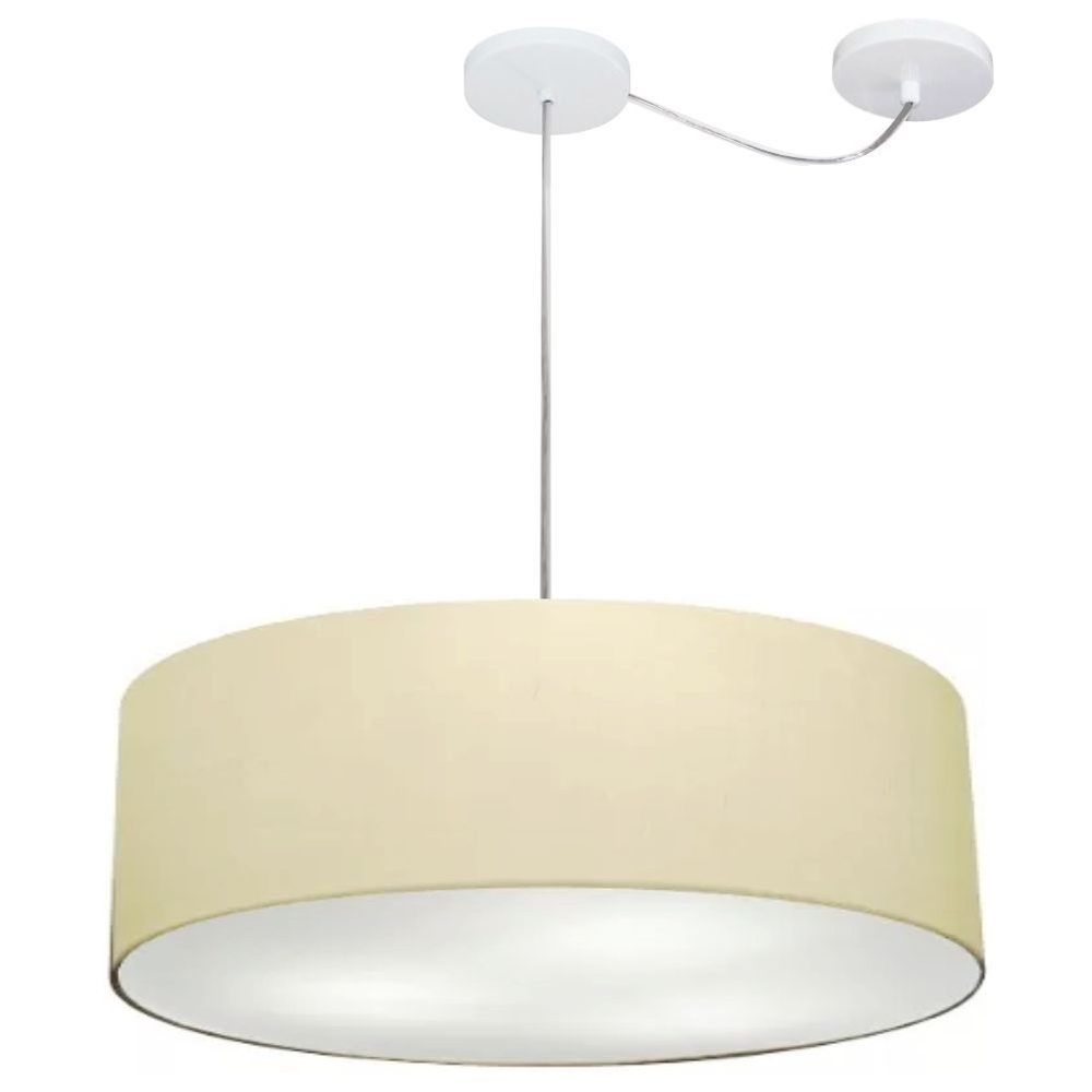 Pendente Cilíndrico Com Desvio Md-4259 Cúpula em Tecido 50x15cm Algodão Crú - Bivolt Pendente Cilíndrico Com Desvio Md-4259 Cúpula em Tecido 50x15cm Algodão Crú - Bivolt