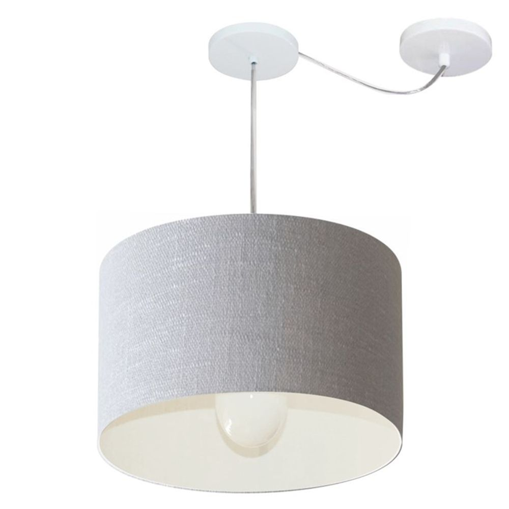 Pendente Cilíndrico Com Desvio Md-4227 Cúpula em Tecido 40x30cm Rústico Cinza - Bivolt Pendente Cilíndrico Com Desvio Md-4227 Cúpula em Tecido 40x30cm Rústico Cinza - Bivolt