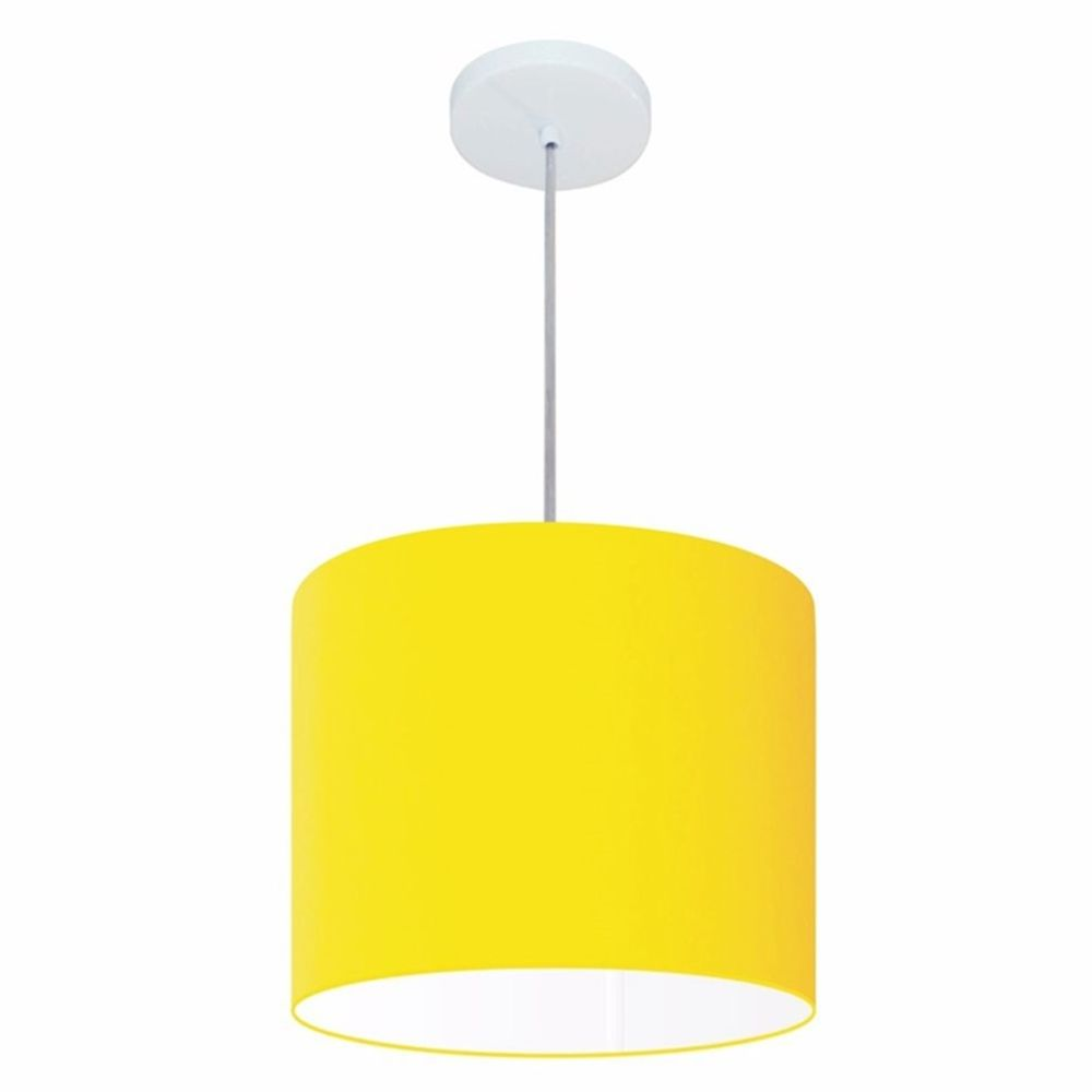 Pendente Cilíndrico Md-4054 Cúpula em Tecido 30x21cm Amarelo - Bivolt