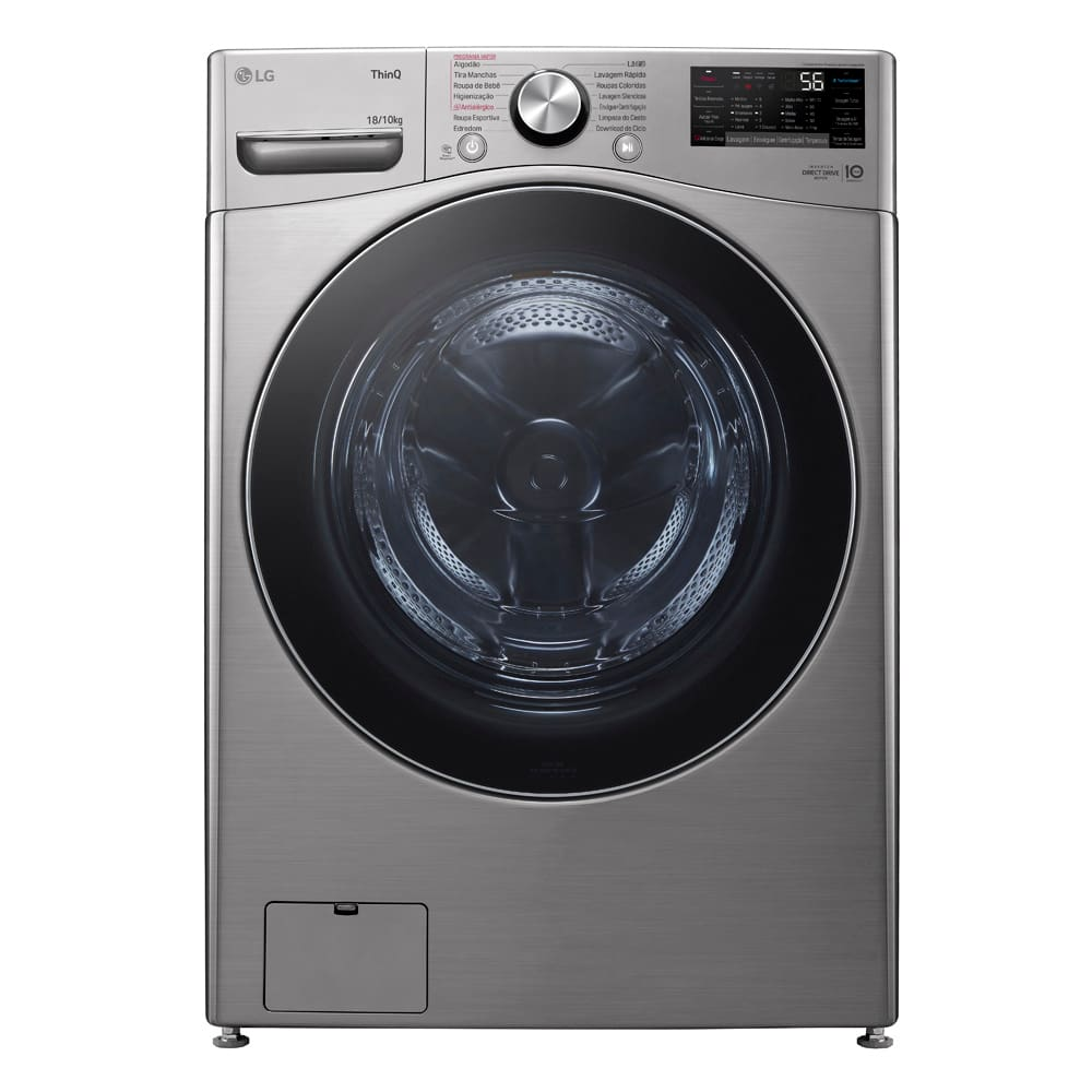 Lava e Seca LG 18Kg/10Kg com Inteligência Artificial AI DD e Wi-Fi WD18SV2S6B Inox Look - 110V Lava e Seca LG 18Kg/10Kg com Inteligência Artificial AI DD e Wi-Fi WD18SV2S6B Inox Look - 110V