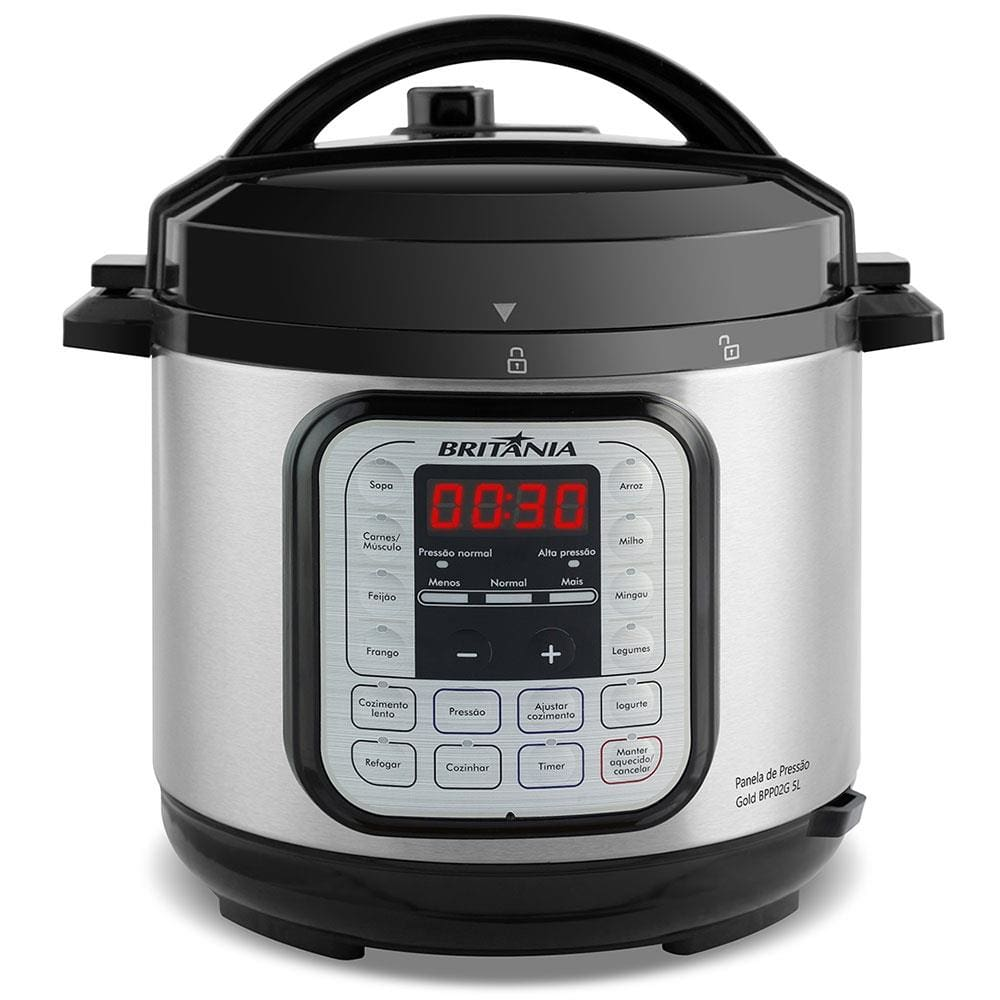 Panela Elétrica de Pressão Britânia BPP02G com Revestimento Gold 5L Preta/Inox - 220V Panela Elétrica de Pressão Britânia BPP02G com Revestimento Gold 5L Preta/Inox - 220V