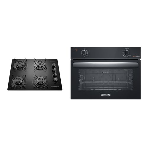 Kit Cooktop 4 Bocas Continental a Gás de Vidro Temperado Preto + Forno de Embutir a Gás Continental 50L com TOPLimpaFácil (KC4GP+OC4GM) Kit Cooktop 4 Bocas Continental a Gás de Vidro Temperado Preto + Forno de Embutir a Gás Continental 50L com TOPLimpaFácil (KC4GP+OC4GM)