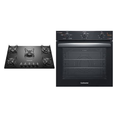 Kit Cooktop 5 Bocas Continental a Gás de Vidro Temperado Preto + Forno de Embutir Elétrico Continental 80L com TOPLimpaFácil (KC5GP+OC8EM) Kit Cooktop 5 Bocas Continental a Gás de Vidro Temperado Preto + Forno de Embutir Elétrico Continental 80L com TOPLimpaFácil (KC5GP+OC8EM)