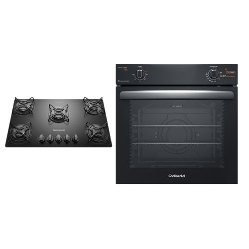 Kit Cooktop 5 Bocas Continental a Gás de Vidro Temperado Preto + Forno de Embutir a Gás Continental 80L com TOPLimpaFácil (KC5GP+OC8GM) Kit Cooktop 5 Bocas Continental a Gás de Vidro Temperado Preto + Forno de Embutir a Gás Continental 80L com TOPLimpaFácil (KC5GP+OC8GM)