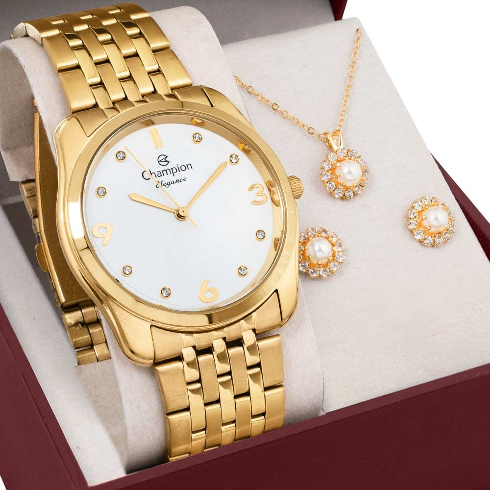 Kit Relógio Champion Feminino Elegance com Colar e Brincos CN25341W Kit Relógio Champion Feminino Elegance com Colar e Brincos CN25341W
