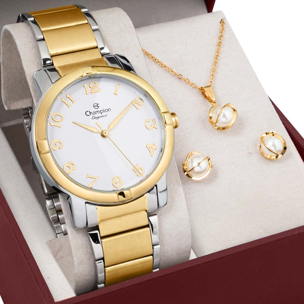 Kit Relógio Champion Feminino Elegance com Colar e Brincos CN24851C Kit Relógio Champion Feminino Elegance com Colar e Brincos CN24851C