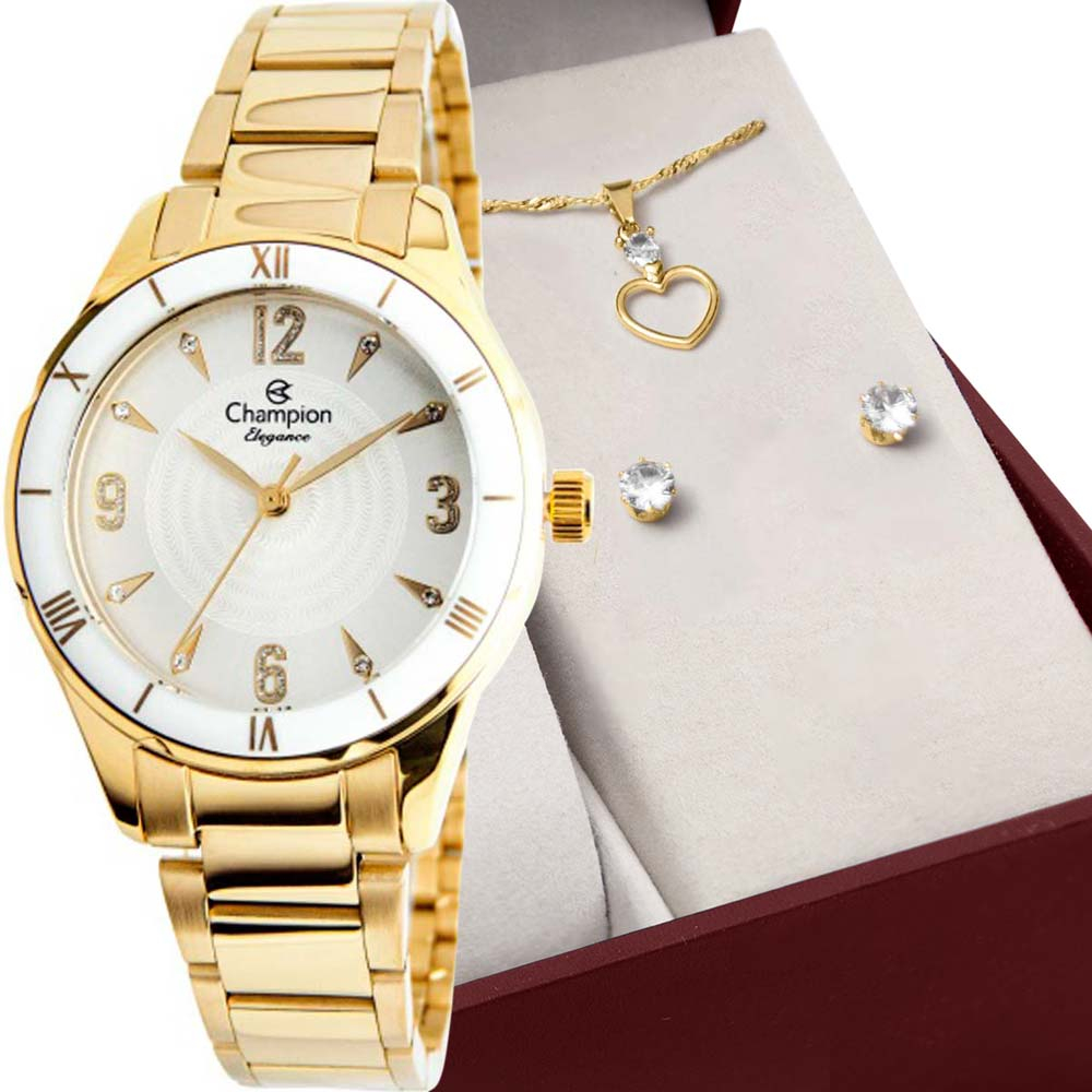 Kit Relógio Champion Feminino Elegance com Colar e brincos CN24306W Kit Relógio Champion Feminino Elegance com Colar e brincos CN24306W