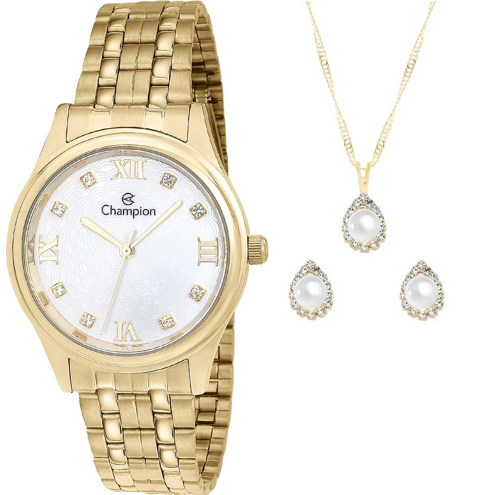 Kit Relógio Champion Feminino com Colar e brincos CN24164W Kit Relógio Champion Feminino com Colar e brincos CN24164W