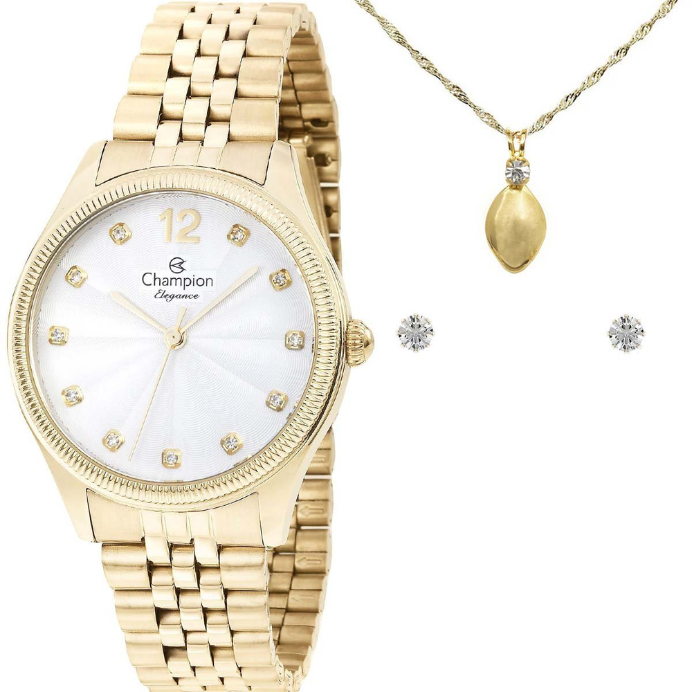 Kit Relógio Champion Feminino Elegance com Colar e brincos CN24011W Kit Relógio Champion Feminino Elegance com Colar e brincos CN24011W