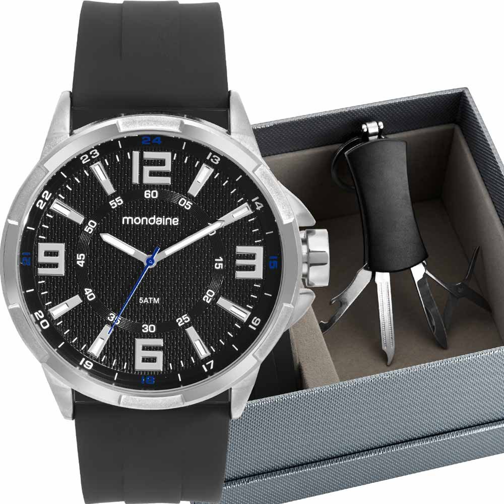Kit Relógio Mondaine Masculino Chaveiro Multitarefa 99663G0MVNI1K1 Kit Relógio Mondaine Masculino Chaveiro Multitarefa 99663G0MVNI1K1