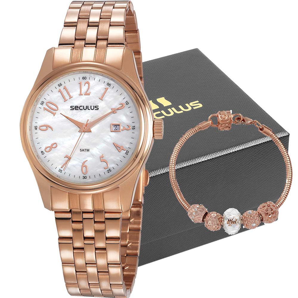 Kit Relógio Seculus Feminino com Pulseira 77049LPSVRS1K1 Kit Relógio Seculus Feminino com Pulseira 77049LPSVRS1K1