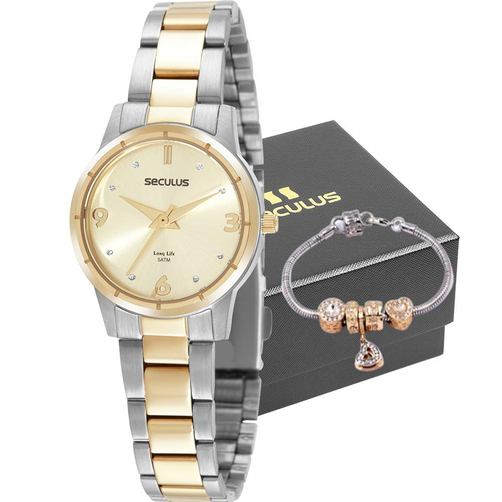 Kit Relógio Seculus Feminino com Pulseira 44088LPSVBA2K1 Kit Relógio Seculus Feminino com Pulseira 44088LPSVBA2K1