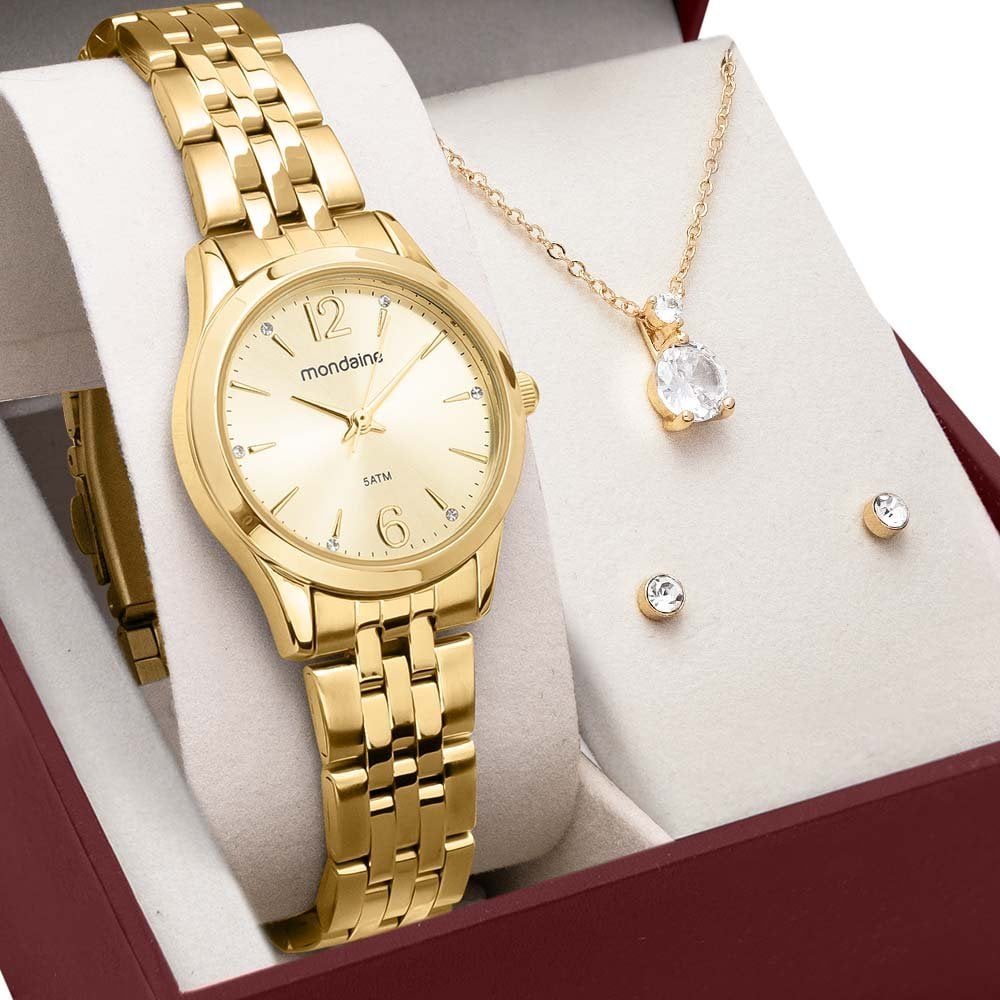 Kit Relógio Mondaine Feminino com Colar e Brincos 32606LPMKDE1K1 Kit Relógio Mondaine Feminino com Colar e Brincos 32606LPMKDE1K1