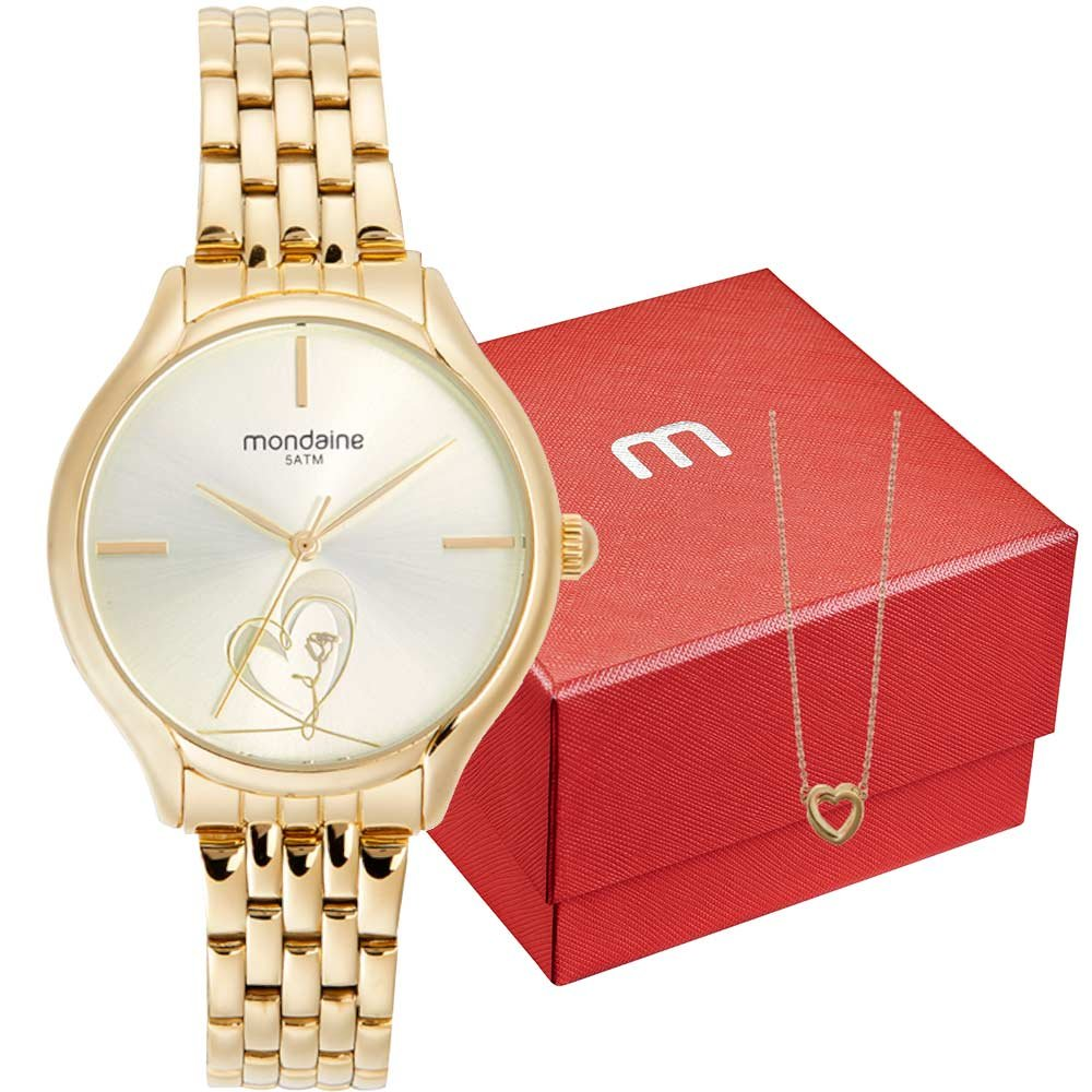 Kit Relógio Mondaine Feminino com Colar de Coração 32502LPMKDE1K1 Kit Relógio Mondaine Feminino com Colar de Coração 32502LPMKDE1K1