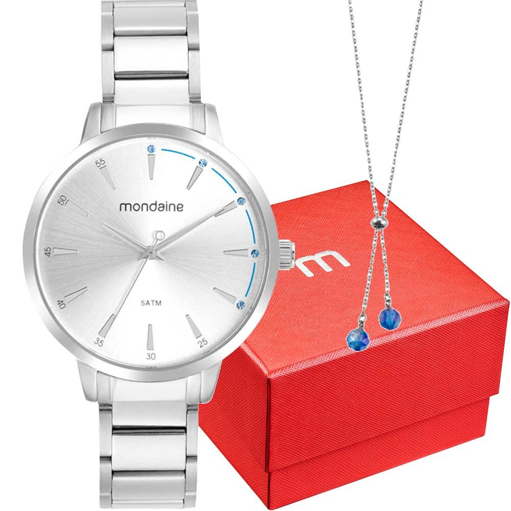 Kit Relógio Mondaine Feminino com Colar de Pedras 32499L0MKNE2K2 Kit Relógio Mondaine Feminino com Colar de Pedras 32499L0MKNE2K2