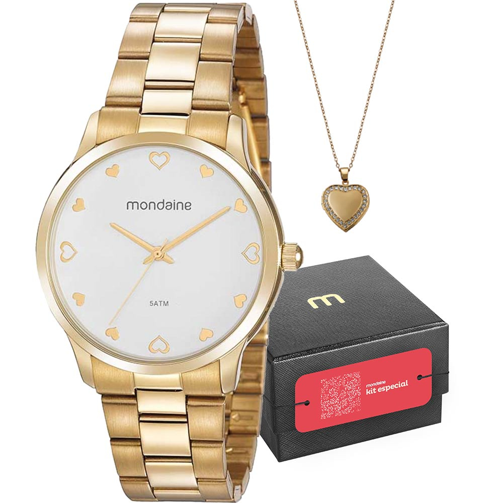 Kit Relógio Mondaine Feminino com Colar Folheado a Ouro 32111LPMVDE1K2 Kit Relógio Mondaine Feminino com Colar Folheado a Ouro 32111LPMVDE1K2