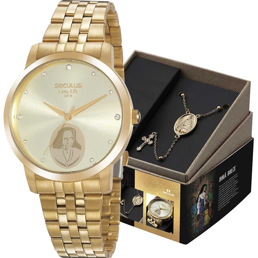 Kit Relógio Seculus Feminino com Terço Irmã Dulce 20964LPSKDA1K1 Kit Relógio Seculus Feminino com Terço Irmã Dulce 20964LPSKDA1K1