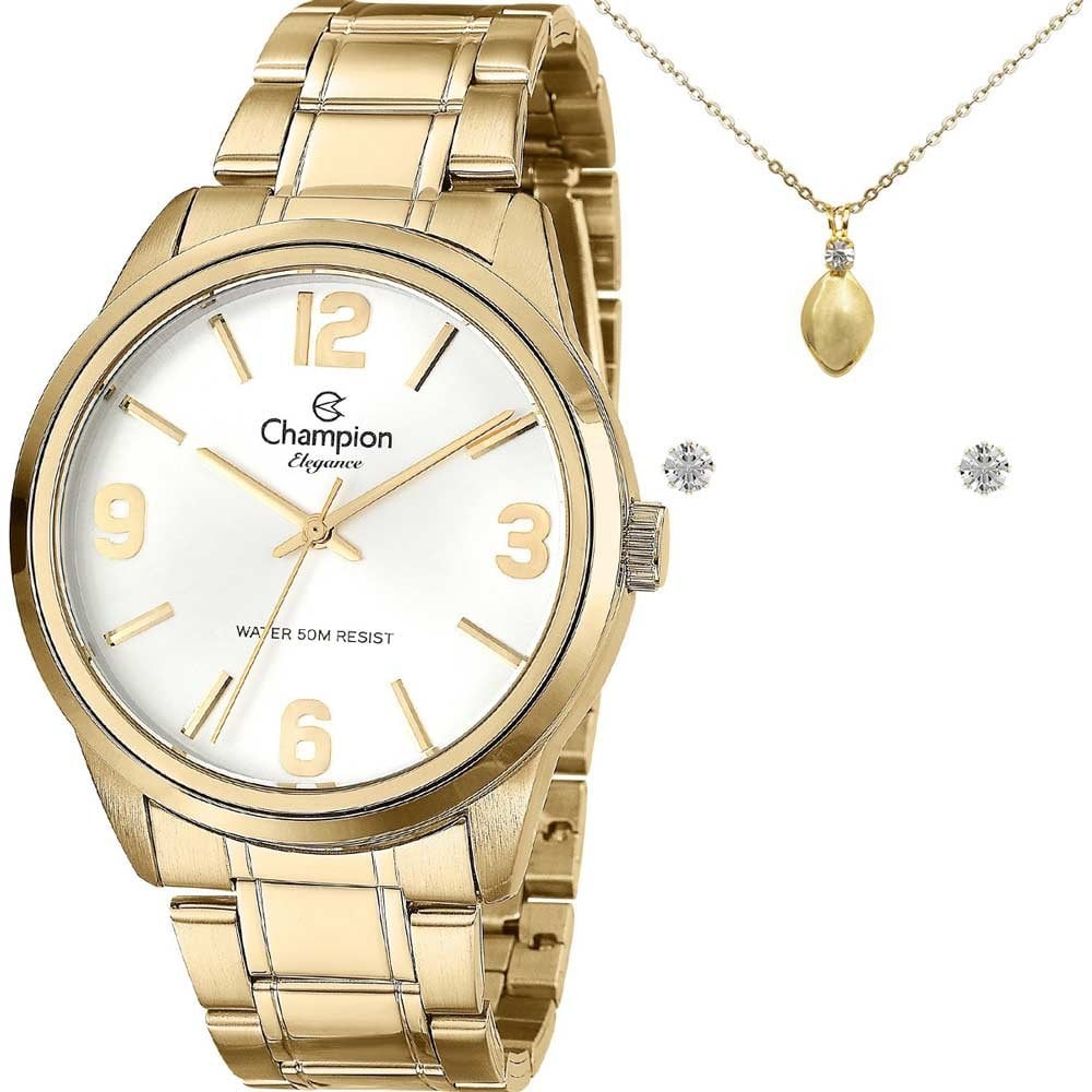 Kit Relógio Champion Feminino Elegance com Colar e brincos CN27232W Kit Relógio Champion Feminino Elegance com Colar e brincos CN27232W