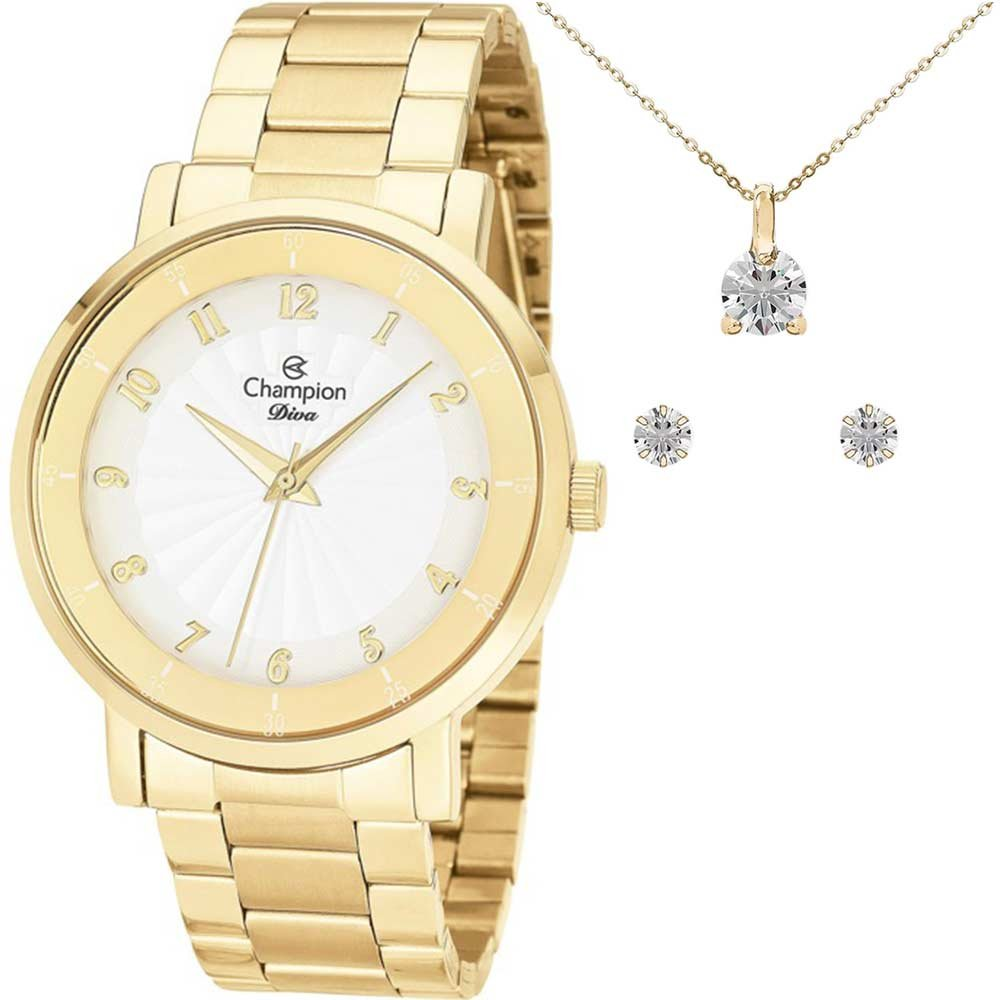 Kit Relógio Champion Feminino Diva com Colar e brincos CN26662W Kit Relógio Champion Feminino Diva com Colar e brincos CN26662W