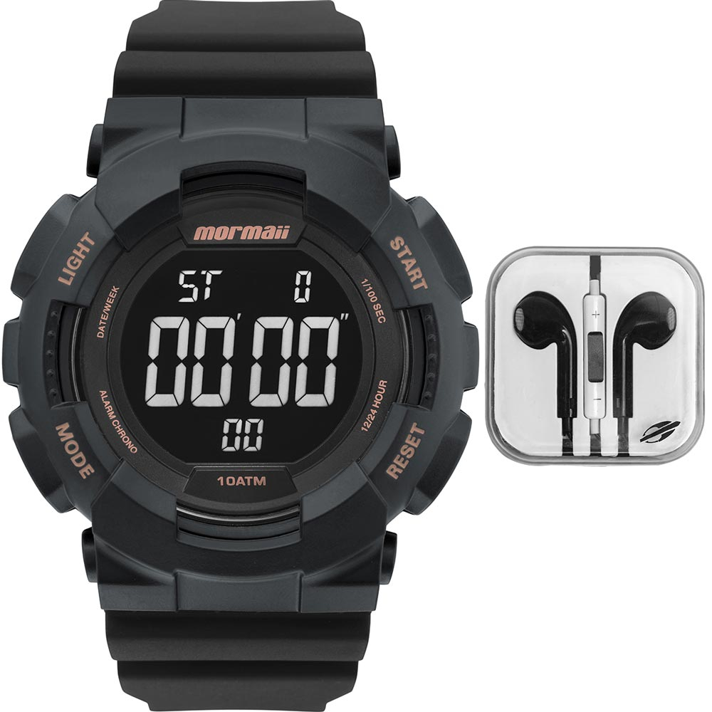Kit Relógio Digital Mormaii Masculino com Fone de Ouvido MO3415AB/K8C Kit Relógio Digital Mormaii Masculino com Fone de Ouvido MO3415AB/K8C