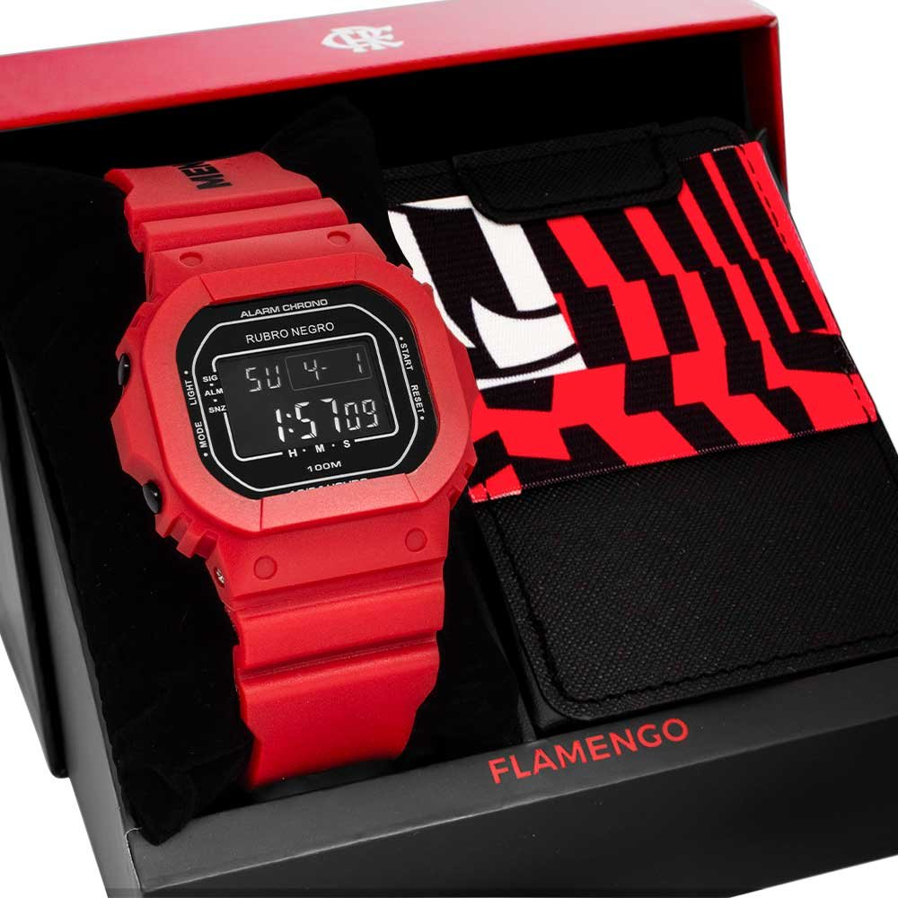 Kit Relógio Digital Technos Masculino Flamengo com Porta Cartões FLA0300J/K8R Kit Relógio Digital Technos Masculino Flamengo com Porta Cartões FLA0300J/K8R