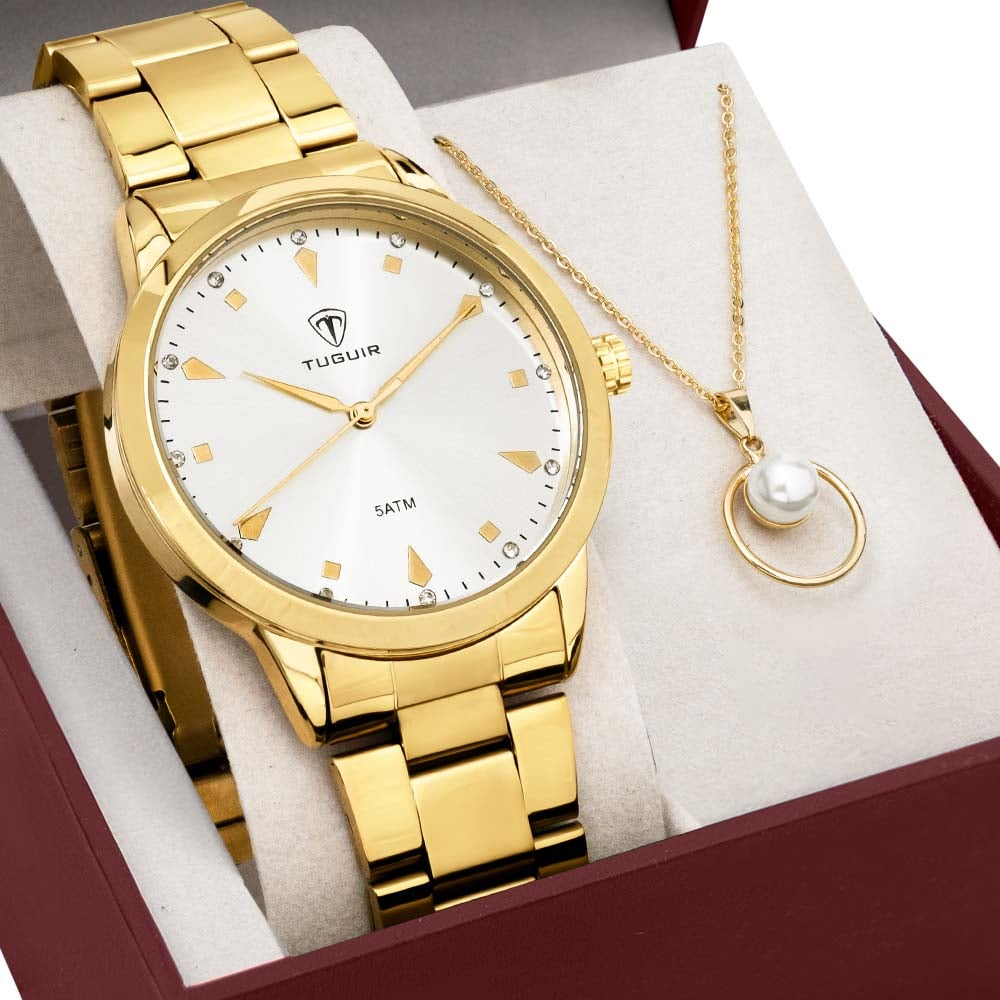 Kit Relógio Tuguir Feminino com Colar TG35028 Kit Relógio Tuguir Feminino com Colar TG35028