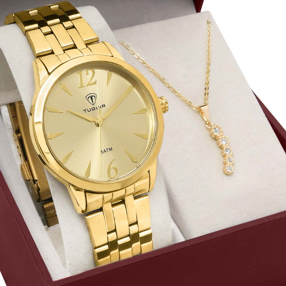 Kit Relógio Tuguir Feminino com Colar TG35017 Kit Relógio Tuguir Feminino com Colar TG35017