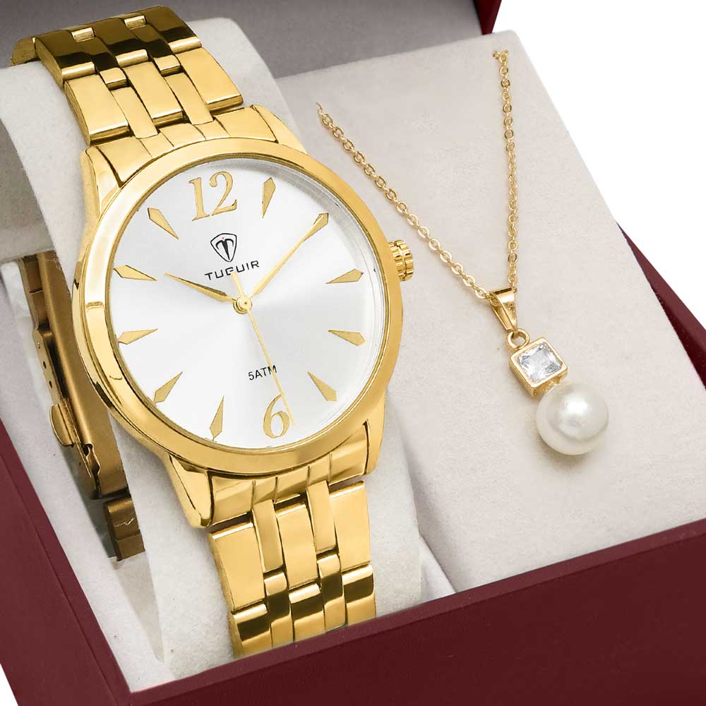 Kit Relógio Tuguir Feminino com Colar TG35008 Kit Relógio Tuguir Feminino com Colar TG35008