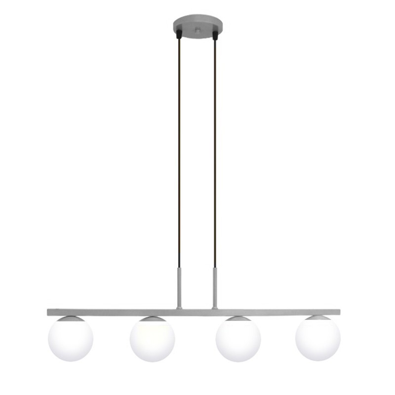 Pendente Jabuti na Cor Prata com Globos Branco Fosco para 4 Lâmpadas G9 de LED Pendente Jabuti na Cor Prata com Globos Branco Fosco para 4 Lâmpadas G9 de LED