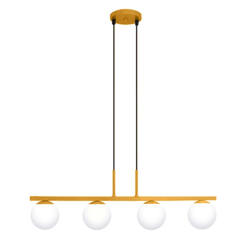 Pendente Jabuti na Cor Dourado Fosco com Globos Branco Fosco para 4 Lâmpadas G9 de LED Pendente Jabuti na Cor Dourado Fosco com Globos Branco Fosco para 4 Lâmpadas G9 de LED
