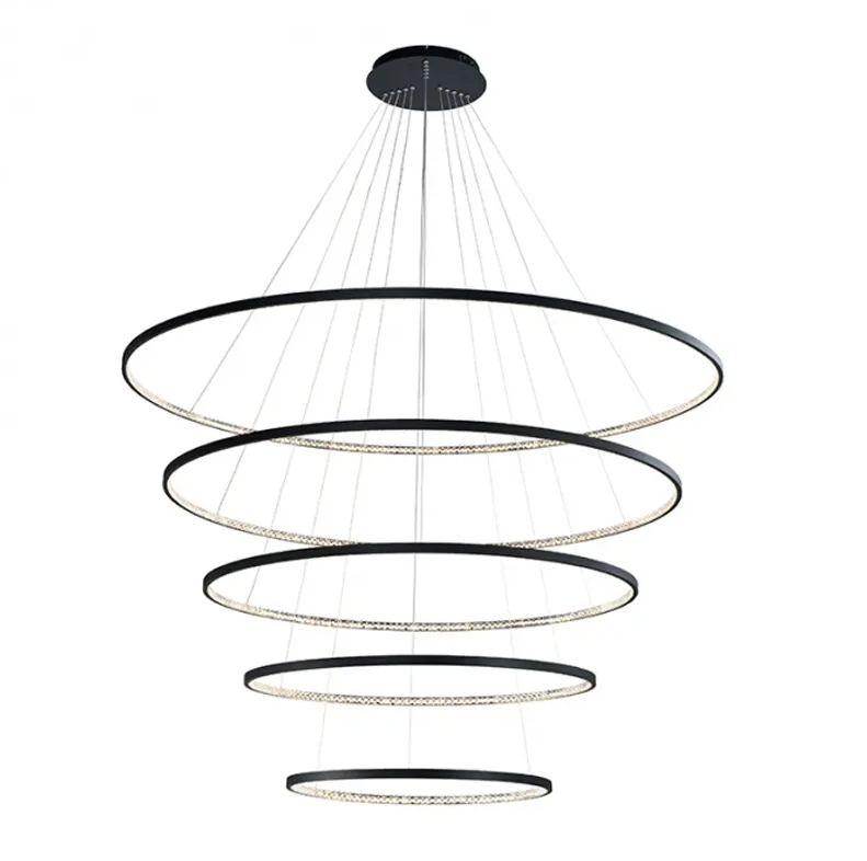 Pendente Led Milano Black Com 5 Anéis - Hevvy Pendente Led Milano Black Com 5 Anéis - Hevvy