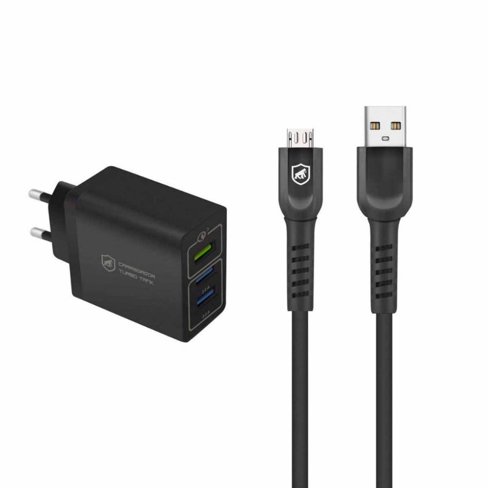 Kit Carregador Turbo Triplo e Cabo Dual Shock Micro USB V8 - Gshield