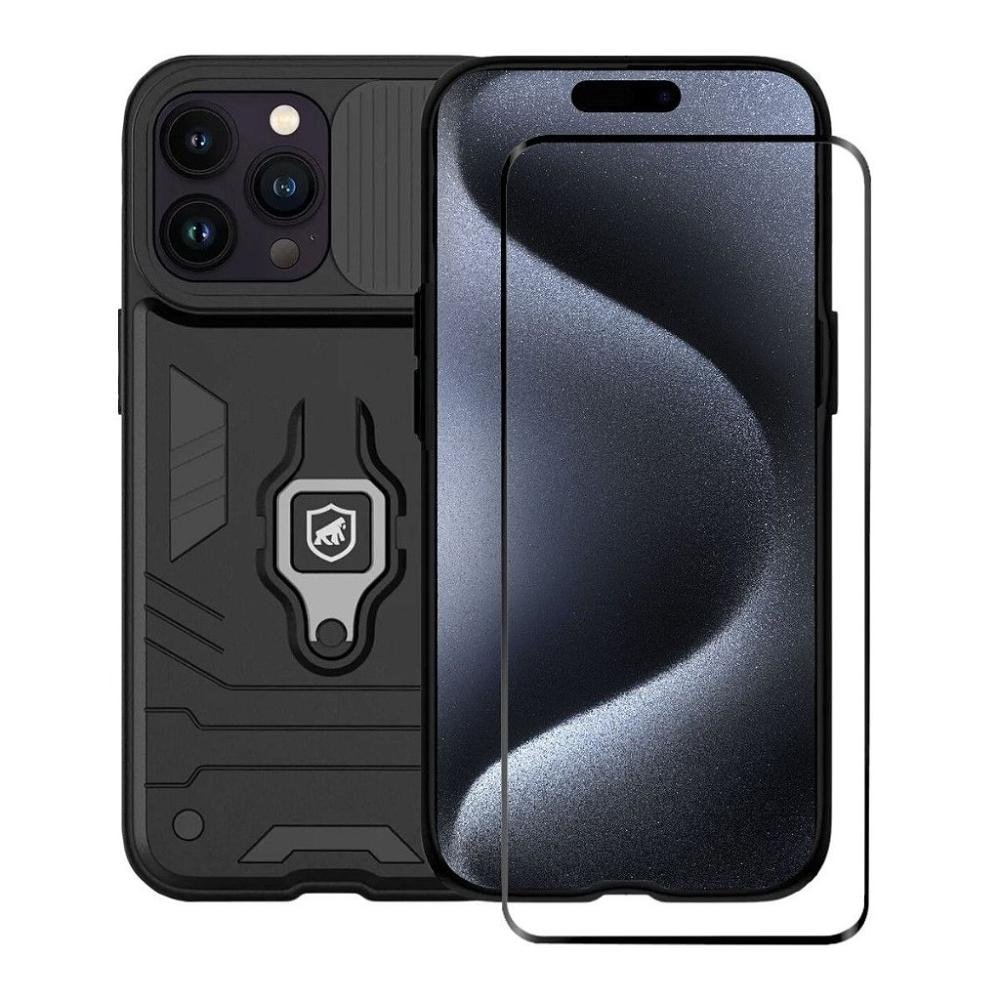 Kit Capa case capinha Defender e Pelicula Coverage 5D Pro Preta para iPhone 15 Pro Max - G Kit Capa case capinha Defender e Pelicula Coverage 5D Pro Preta para iPhone 15 Pro Max - G