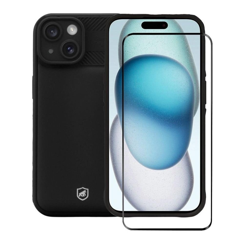 Kit Capa case capinha Symetric Preta e Pelicula Ultra Glass Preta para iPhone 15 - Gshield Kit Capa case capinha Symetric Preta e Pelicula Ultra Glass Preta para iPhone 15 - Gshield