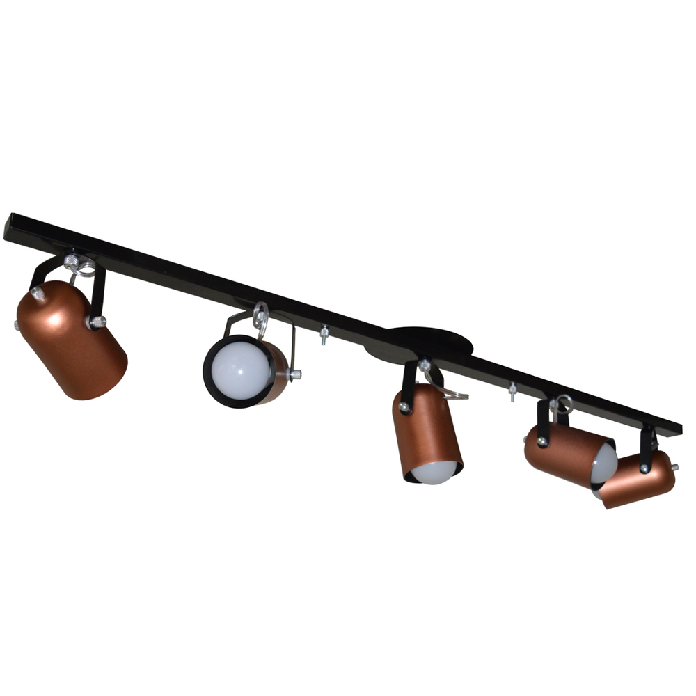 Trilho de 95cm com 05 Spots para 05 lâmpadas padrão E27 - Ideal para Sala, Quarto, Cozinha, Comércio - Bivolt 110v/220v - Preto com Cobre Trilho de 95cm com 05 Spots para 05 lâmpadas padrão E27 - Ideal para Sala, Quarto, Cozinha, Comércio - Bivolt 110v/220v - Preto com Cobre