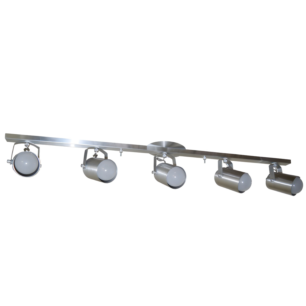 Trilho de 95cm com 05 Spots para 05 lâmpadas padrão E27 - Ideal para Sala, Quarto, Cozinha, Comércio - Bivolt 110v/220v - Alumínio Escovado Trilho de 95cm com 05 Spots para 05 lâmpadas padrão E27 - Ideal para Sala, Quarto, Cozinha, Comércio - Bivolt 110v/220v - Alumínio Escovado
